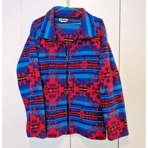 VTG Lake Matley Men's XL Aztec Print Full Zip Fleece Jacket Blue / Red Adult